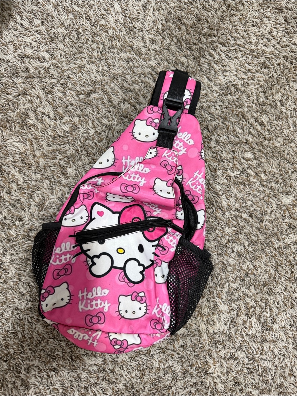 Hello Kitty Hot Pink Crossbody Sling Bag with Black Accents